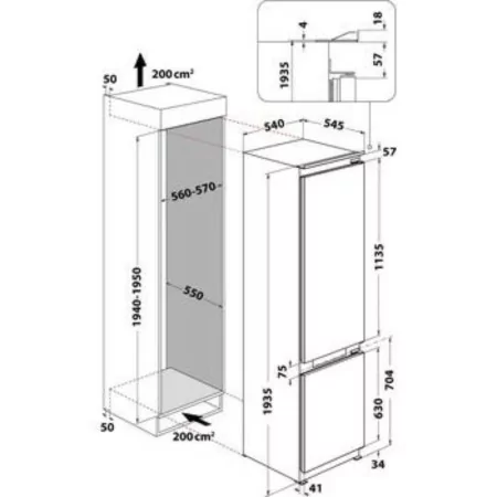Whirpool 2 Built-in Door Refrigerator - 239L - Class F - White - WHC20 T352