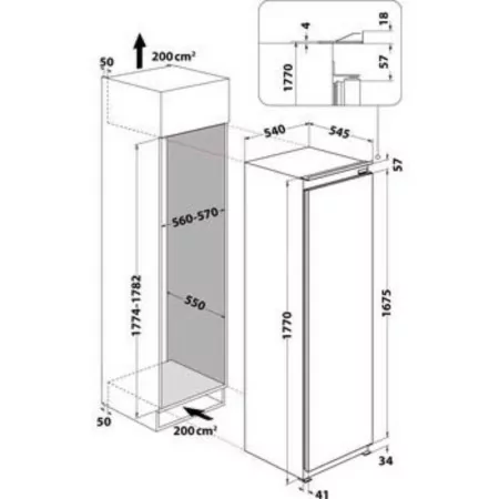 Whirpool Built-in Refrigerator - 314L - Class F - White - ARG 180822