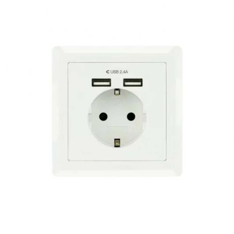 Tomada de Parede Encastrável NanoCable c/ 2x Portas USB - Branca|Nanocable|8433281009707 Tomada de Parede Encastrável NanoCable c/ 2x Portas USB - Branca|Nanocable|8433281009707