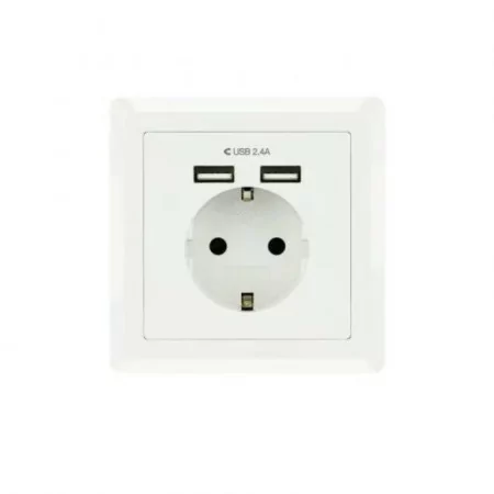 Tomada de Parede Encastrável NanoCable c/ 2x Portas USB - Branca|Nanocable|8433281009707