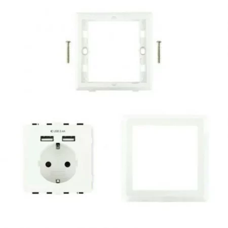 NanoCable Recessed Wall Socket with 2x USB Ports - White