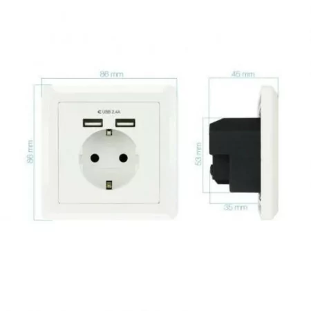 Tomada de Parede Encastrável NanoCable c/ 2x Portas USB - Branca|Nanocable|8433281009707