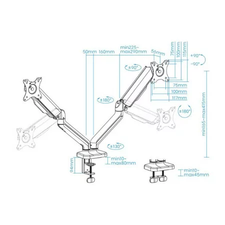 TooQ Desk Stand - 2 Screens - 17" / 32" - Black - DB5132TNR-B