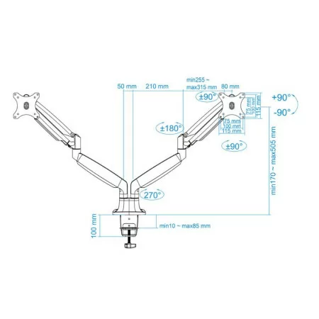 Suporte de Mesa Articulado TooQ - 2 Ecrãs - 13" / 32" - Prateado - DB3132TNR-S|TooQ|8433281007987