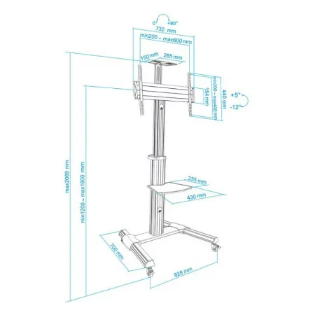 TooQ Floor Stand - 1 Screen - 37" / 70" - Tilt / Swivel - FS1870M-B