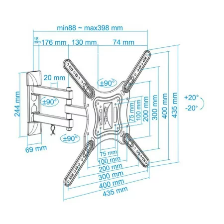 TooQ Articulated Wall Mount - 1 Screen - 23" / 55" - Black - LP6055TN-B