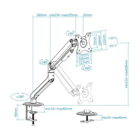 Suporte de Mesa TooQ - 1 Ecrã - 17" / 32" - Branco - DB4032TNR-W|TooQ|8433281010673