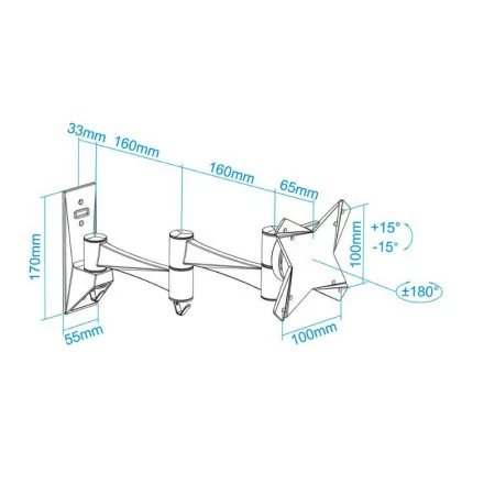 TooQ Hinged Wall Mount - 1 Screen - 13" / 27" - Black - LP2323TN-B