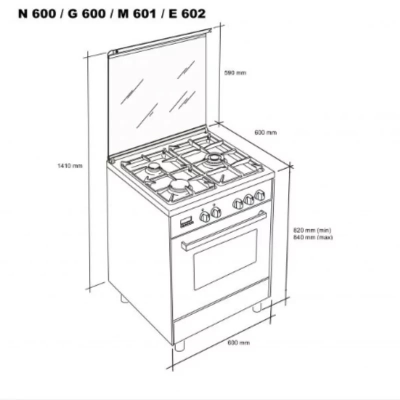 Meireles M 601 X NAT Gas Cooker (4 Burners - 51L - Class A - Inox - Natural Gas)