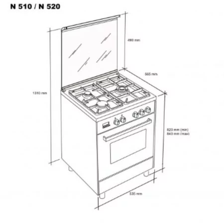 Meireles Gas Stove - 55L - 4 Burners - Stainless Steel - N 520 X NAT