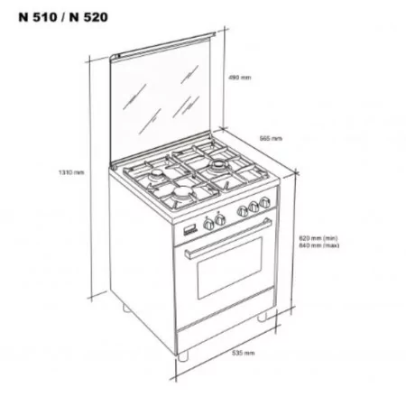 Meireles Gas Stove - 55L - 4 Burners - Stainless Steel - N 520 X