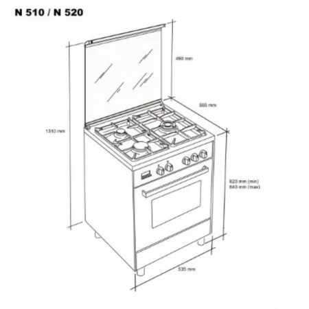 Meireles Gas Stove - 55L - 4 Burners - Stainless Steel - N 510 X NAT