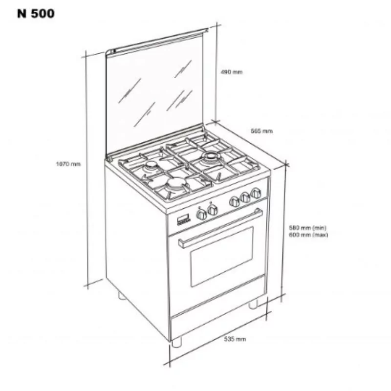 Meireles Natural Gas Stove - 55L - 4 Burners - Stainless Steel -N 500 W NAT