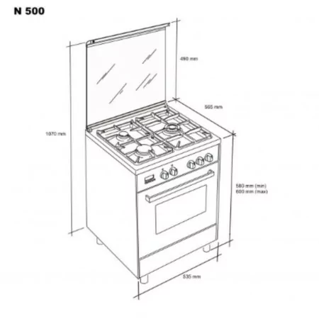 Meireles Natural Gas Stove - 55L - 4 Burners - Stainless Steel -N 500 W NAT