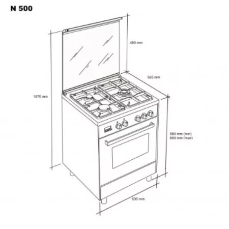 Meireles Gas Stove - 55L - 4 Burners - Stainless Steel - N 500 W