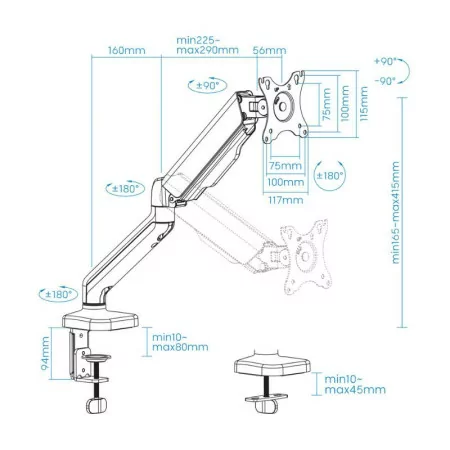 TooQ Table Stand - 17" / 32" - Black - DB5032TNR-B