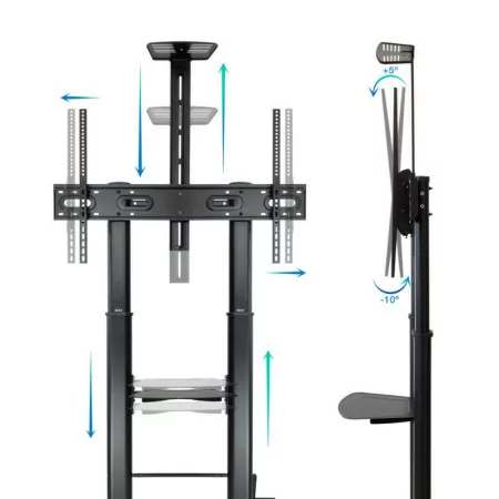 TooQ Adjustable Floor Stand - Zeus - W/ Wheels - 60" / 100" - Black - FS20400HM-B