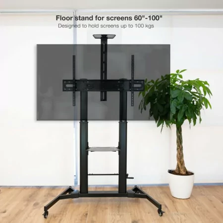 TooQ Adjustable Floor Stand - Zeus - W/ Wheels - 60" / 100" - Black - FS20400HM-B