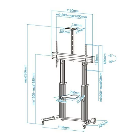 Suporte de Chão TooQ - C/ Rodas - 60" / 100" - Alumínio - FS20300M-B|TooQ|8433281012226