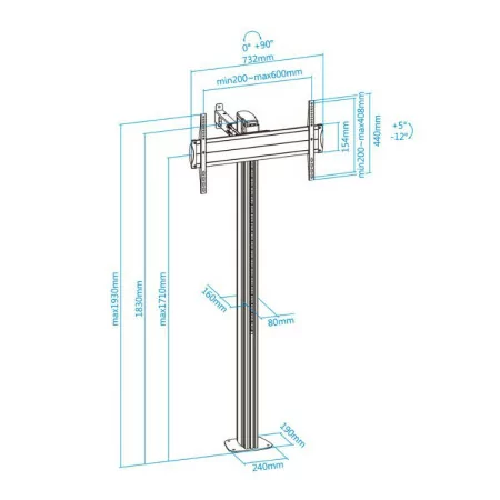 TooQ "The Tower" Floor Stand - 37" / 70" - Aluminum - FS2270M-B
