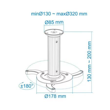 TooQ Ceiling Bracket - For Projectors - Black - PJ1010TN-B