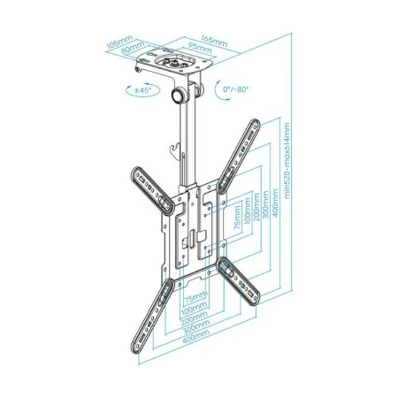 TooQ Ceiling Mount - For Screens - 23" / 55" - Black - LPCE1123TSLI-B