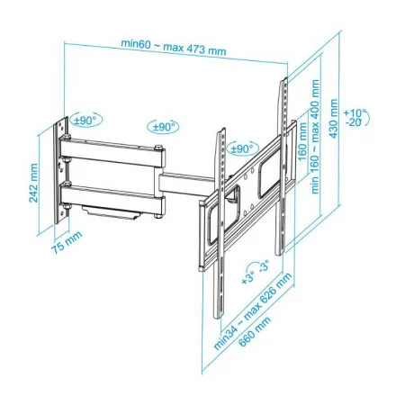 Suporte de Parede TooQ - P/ Ecrãs - 37" / 70" - Preto - LP6070TN-B|TooQ|8433281006935