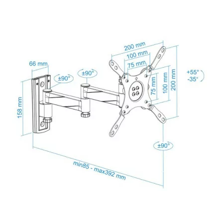 TooQ Wall Mount - For Screens - 13" / 42" - Black - LP3142TN-S