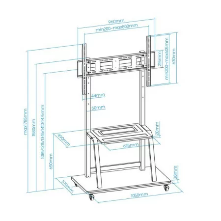 TooQ Floor Stand - W/ Wheels - For Screens - 37" / 50" - Black - FS20101M-B