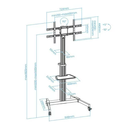 TooQ Floor Stand - W/ Wheels - For Screens - 37" / 86" - Aluminum - FS1886M-B