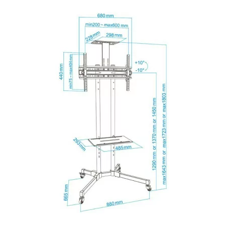 TooQ Floor Stand - W/ Wheels - For Screens - 37" / 70" - Black - FS1470M-B