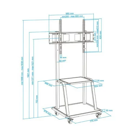 Suporte de Chão TooQ - C/ Rodas - P/ Ecrãs - 37" / 100" - Preto - FS20100M-B|TooQ|8433281008427