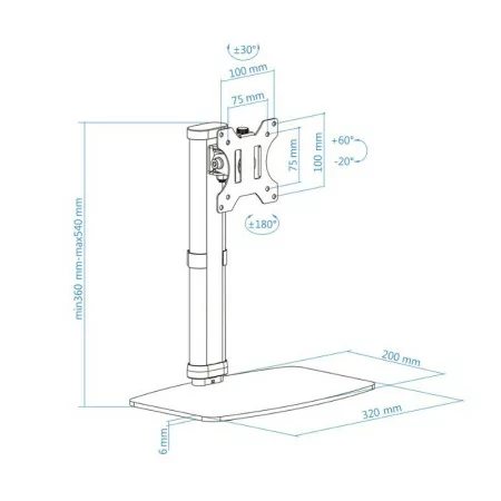 TooQ Table Stand - For Screens - 17" - 27" - White - DB1127TN-W
