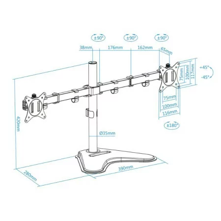 Suporte de Mesa TooQ - P/ 2 Ecrãs - 17" / 32" - Preto - DB1702TN-B|TooQ|8433281012028