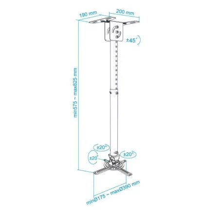 TooQ Ceiling Bracket - For Projectors - Black - PJ3030TN-B