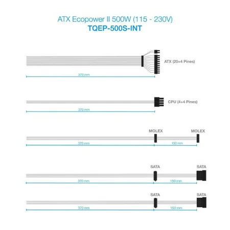 TooQ Power Supply - Ecopower II - ATX 500W - TQEP-500S-INT