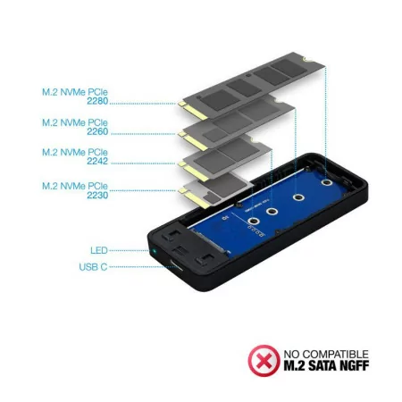TooQ External Box - For SSD M.2 NVMe PCIe - TQE-2280B