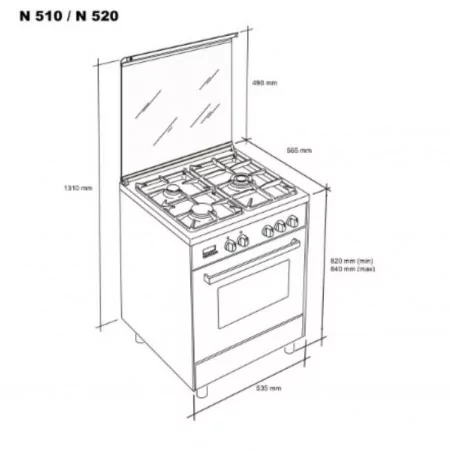 Cocina de Gas Meireles Milano - 4 Quemadores - 55L - Inox - N 510 W - Gas Natural
