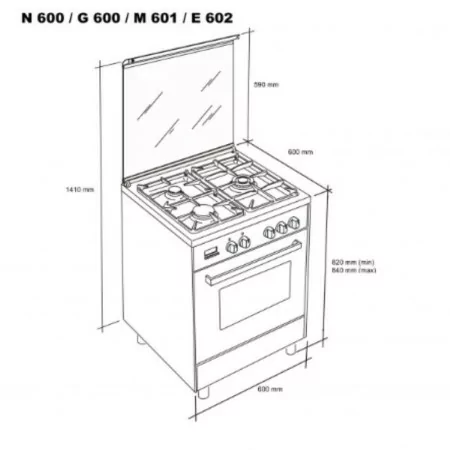 Meireles Milano Gas Stove - 4 Burners - 55L - Stainless Steel - E 602 X - G. Nat