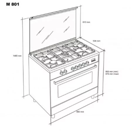 Meireles Gas Stove - 5 Burners - 102L - Stainless Steel - M-801-X - Butane Gas
