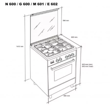 Meireles Butane Gas Monobloc Stove - 4 Burners - 51L - 60cm - Stainless Steel - M 601 X