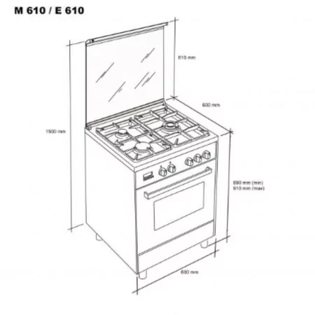 Meireles Butane Gas Monobloc Stove - 4 Burners - 60cm - 55L Stainless Steel - E 610 X