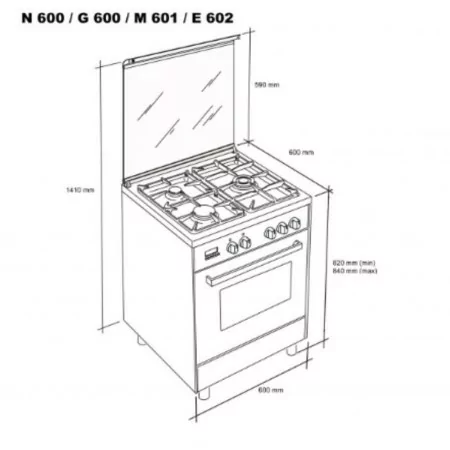Meireles Butane Gas Monobloc Stove - 4 Burners - 60cm - 49L - White - G 600 W