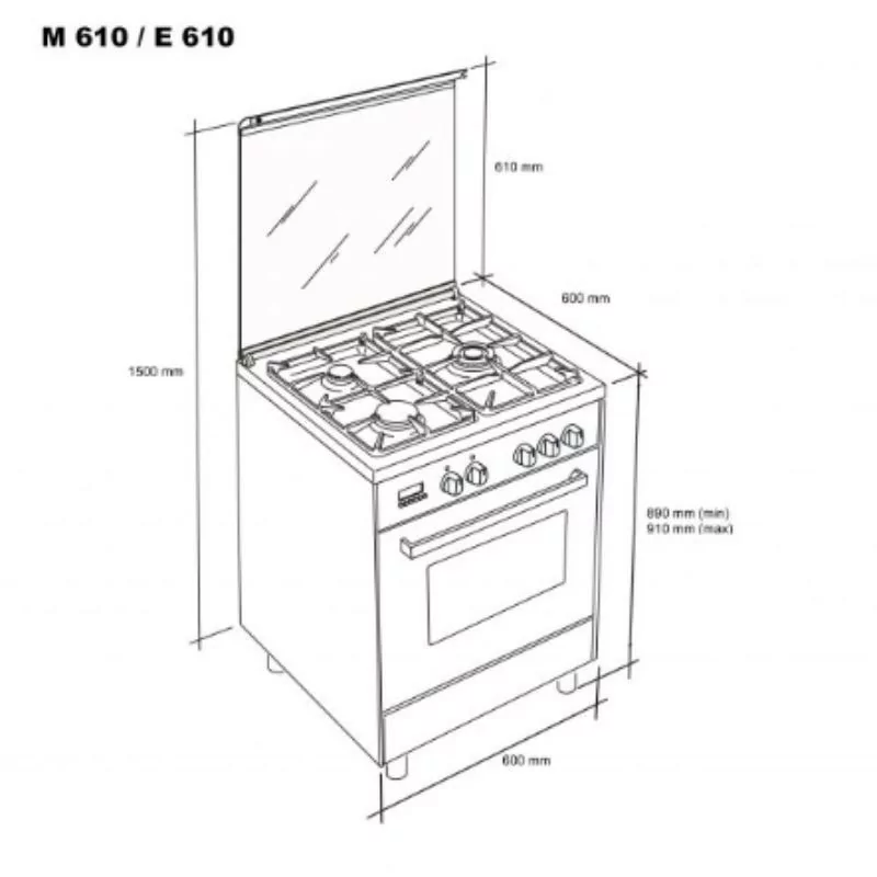 Fogão Monobloco Gás Butano Meireles - 4 Queimadores - 60cm - 51L Inox - M 610 X