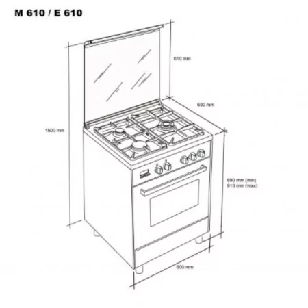 Meireles Butane Gas Monobloc Stove - 4 Burners - 60cm - 51L Stainless Steel - M 610 X