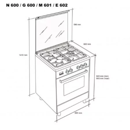 Meireles Butane Gas Monobloc Stove - 4 Burners - Stainless Steel - N-600-X - 60cm Stainless Steel