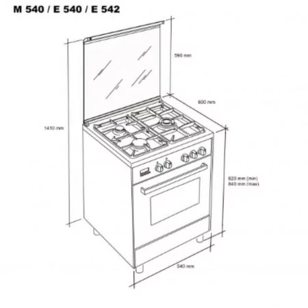 Cocina de Gas Meireles - 4 Quemadores - 59L - 54cm - Inox - E 540 X