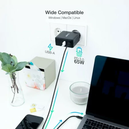 TooQ USB-C Charger - Black - TQLC-USBC65PD