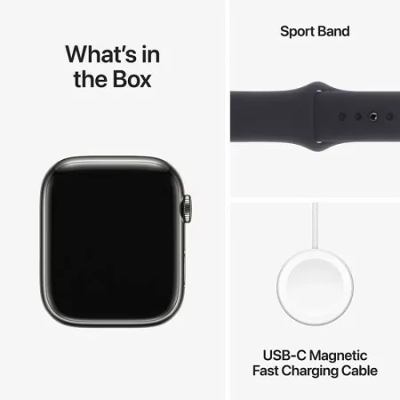 Apple Watch Series 9 GPS + Cellular Aço Inoxidável Grafite | Bracelete Sport Meia-Noite S/M (45mm)|Apple|0195949025938
