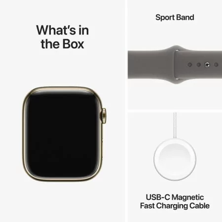 Apple Watch Series 9 GPS + Cellular Aço Inoxidável Dourado | Bracelete Sport Barro - M/L (45mm)|Apple|0195949025716